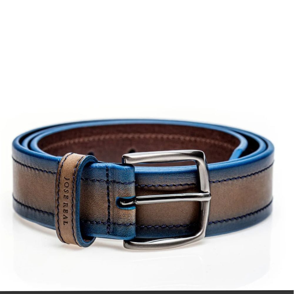 Jose Real Premium Leather Belt Brown and Blue Dress Belt Designer‎ Luxury 40S